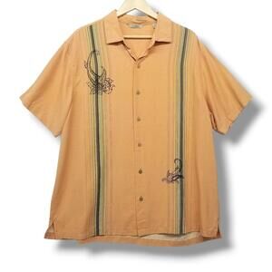 Paradise Collection Silk Button Front Shirt‎ Mens XL Orange by Tommy Bahama